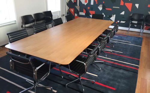 Hand tufted rug in boardroom