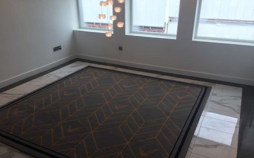 Hand tufted rug in meeting room