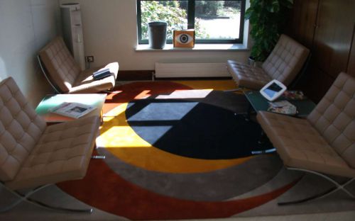 Hand tufted rug in waiting area