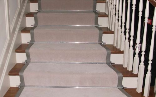 Stair carpet bound in shimmer tape